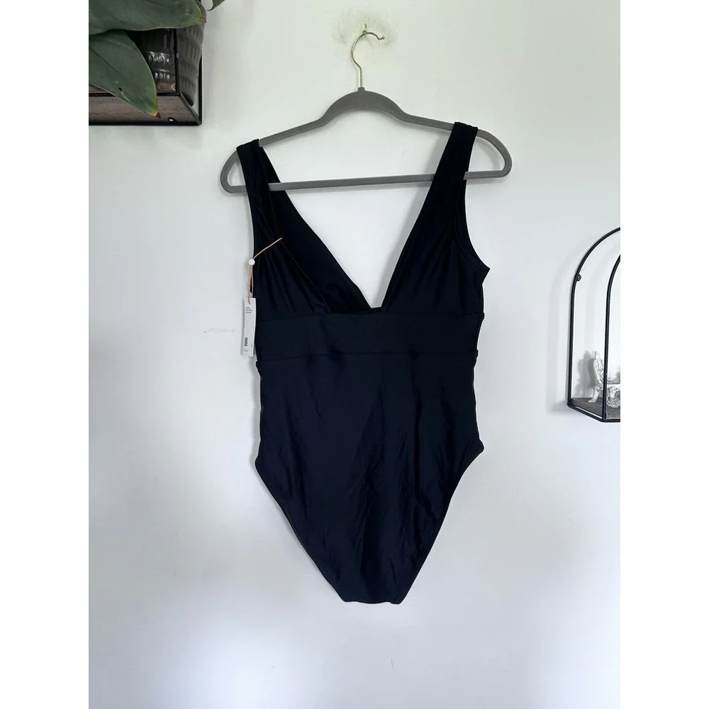 NEW Quince Black Italian Plunge One-Piece Swimsuit Size Large